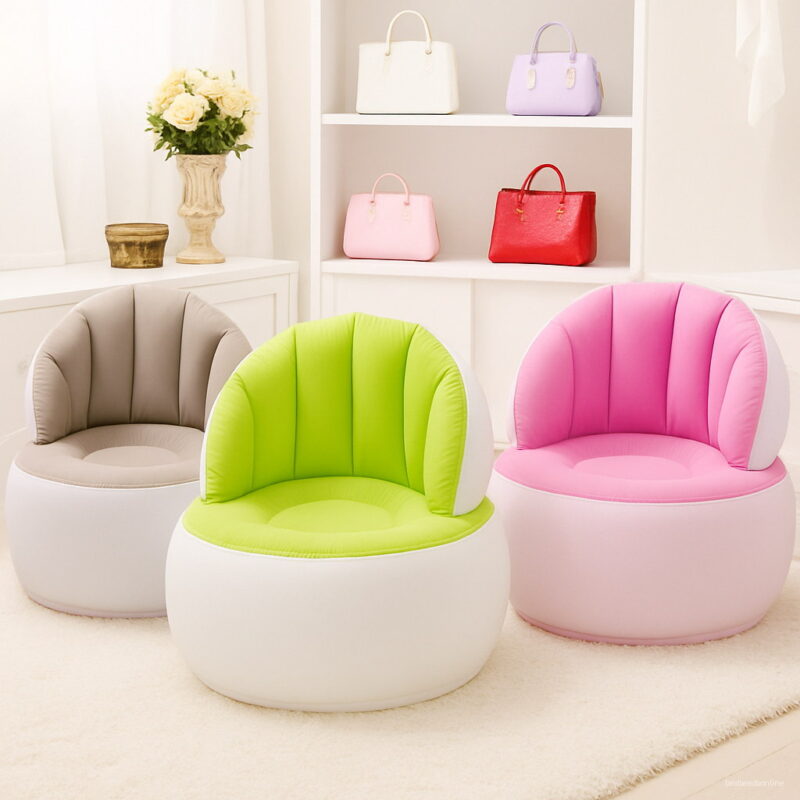 Home Outdoor Inflatable Round Sofa Flocked Pvc Air Chairs Blow Up Lazy Foot Pump