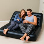 Two People Seat Large Bean Lounger Solid Black Inflatable Air Sofa Living Room Couch Indoor Furniture Set - 5 Two People Seat Large Bean Lounger Solid Black Inflatable Air Sofa Living Room Couch Indoor Furniture Set - 5