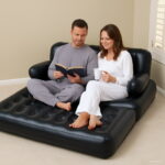 Two People Seat Large Bean Lounger Solid Black Inflatable Air Sofa Living Room Couch Indoor Furniture Set - 3 Two People Seat Large Bean Lounger Solid Black Inflatable Air Sofa Living Room Couch Indoor Furniture Set - 3