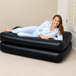 Two People Seat Large Bean Lounger Solid Black Inflatable Air Sofa Living Room Couch Indoor Furniture Set - 2