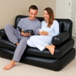 Two People Seat Large Bean Lounger Solid Black Inflatable Air Sofa Living Room Couch Indoor Furniture Set Two People Seat Large Bean Lounger Solid Black Inflatable Air Sofa Living Room Couch Indoor Furniture Set