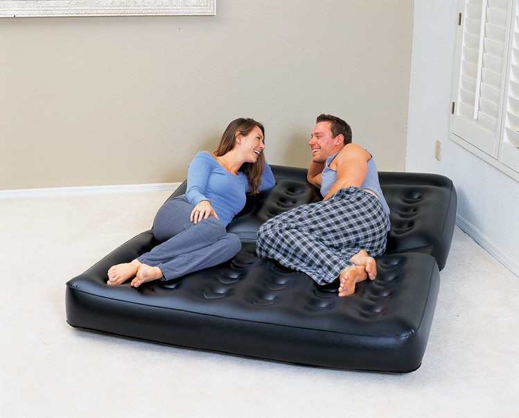 Deluxe Inflatable Air Sofa Large Twoseater Bean Lounger Solid Black Indoor Living Room Furniture Set - 5