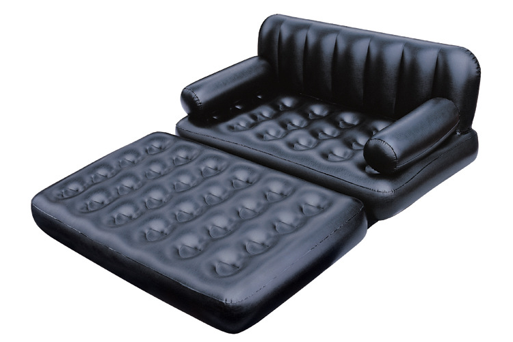 Deluxe Inflatable Air Sofa Large Twoseater Bean Lounger Solid Black Indoor Living Room Furniture Set - 2