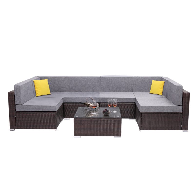 【us Warehouse】7 Pieces Patio Pe Wicker Rattan Corner Sofa Set（outdoor Sofa）