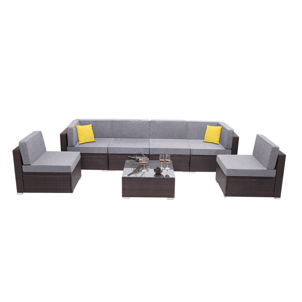 Outdoor Patio Furniture Set 7 Piece Pe Wicker Rattan Corner Sofa From Us Warehouse - 5