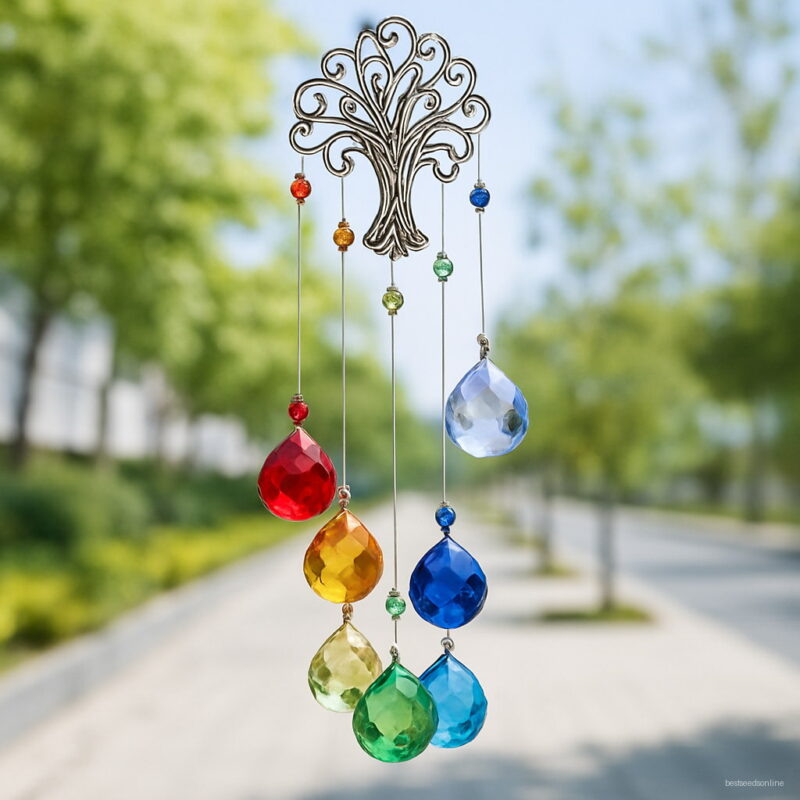 H & D Crystal Suncatcher Chakra Colors Balls Prism Tree Of Life Window Hanging Pendant Rainbow Sun Catcher Christmas Home Decor