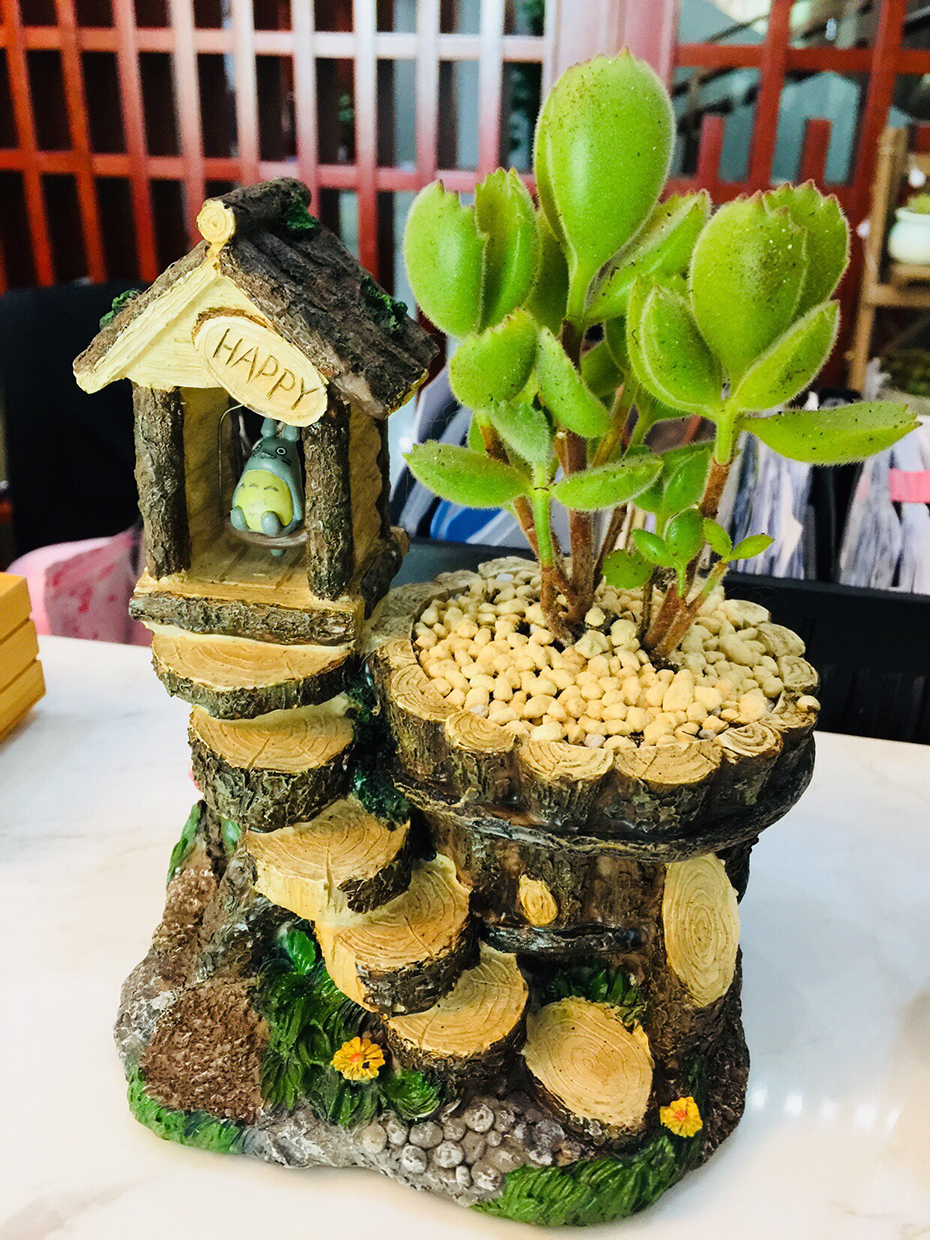 Totoro Resin Succulents Pot Miniature Tree Stump Design Creative Decorative Display For Seeds And Fleshy Flowers - 14