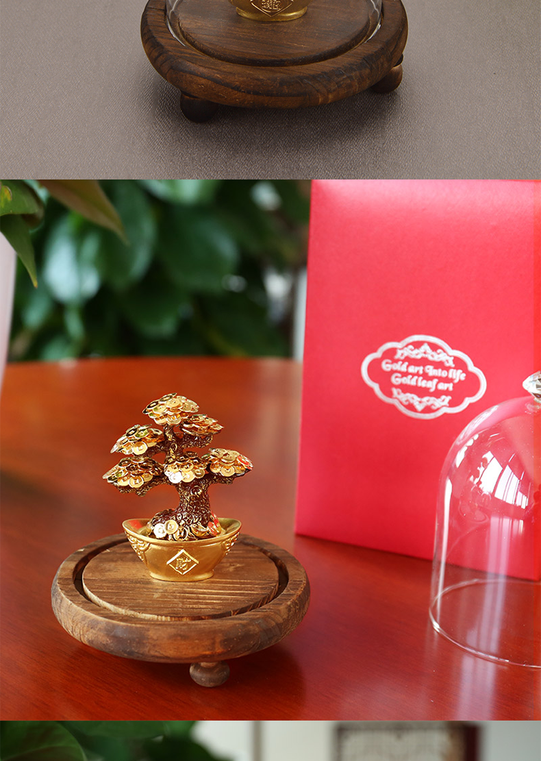 Golden Foil Feng Shui Money Tree Lucky Wealth Office Tabletop Decor Perfect Gift Ornamental Box Seeds Included - 12