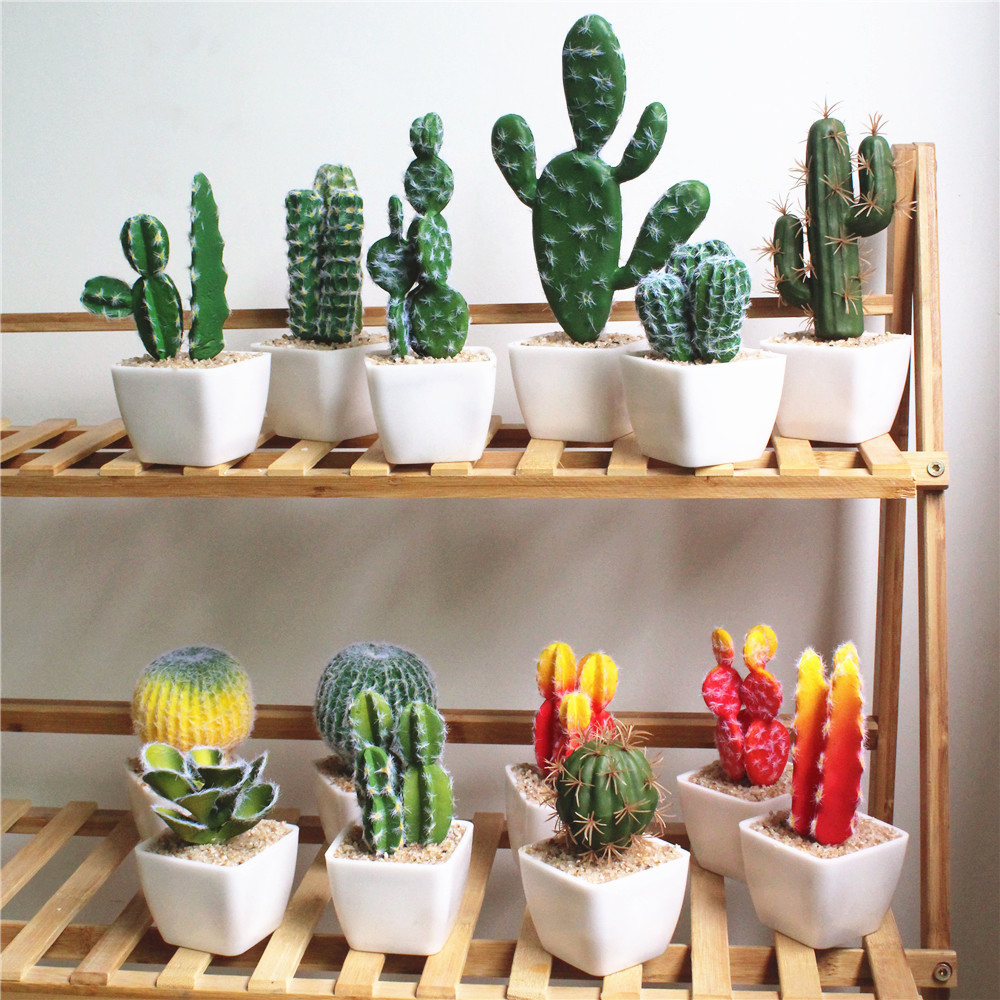 1 Set Artificial Cactus Prickly Pear Vase Tropical Faux Greenery Dcor For Wedding Office Tabletop Seeds Included - 1