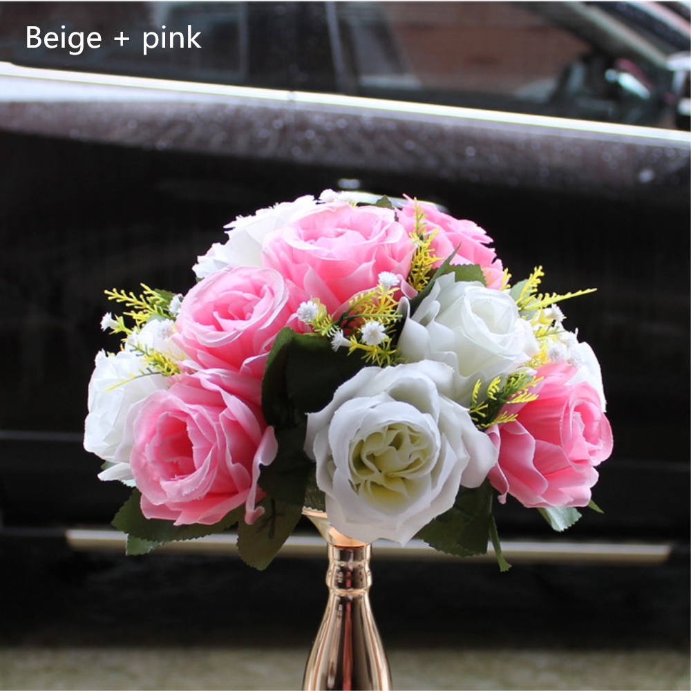 26cm Diameter Artificial Flowers 15head Fabric Plastic Simulation Wedding Centerpiece Dcor Road Lead Design - 6