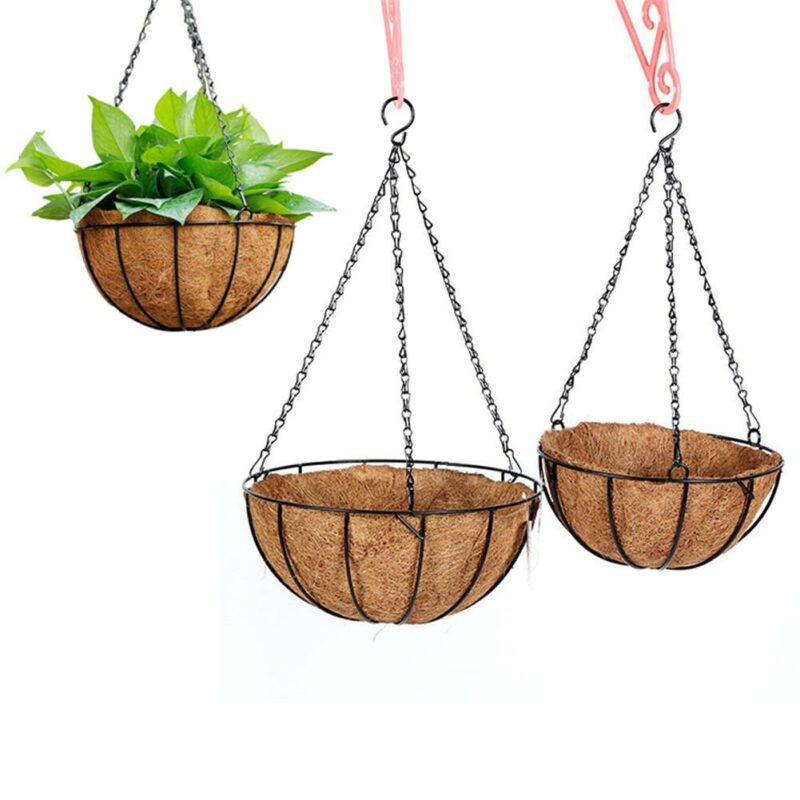8 Inch Wire Coconut Palm Basket Iron Wall Hanging Flower Balcony Fleshy Plants Flowerpots Home Gardening