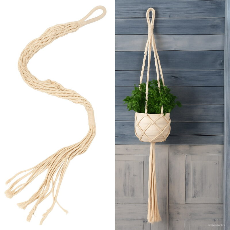 Vintage Macrame Plants Hanger Hook Flower Pot Holder 4 Legs String Hanging Rope Wall Art Home Garden Balcony